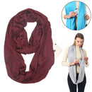 Women Solid Winter Infinity Scarf Pocket Loop Zipper Pocket Scarves (Wine Red)