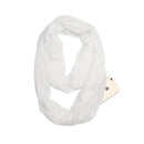 Women Solid Winter Infinity Scarf Pocket Loop Zipper Pocket Scarves (White)