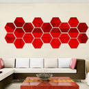 12 PCS 3D Hexagonal Mirror Wall Stickers Set, Size: 10*10cm(Red)