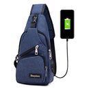Dxyizu Multi-Function Portable Casual Canvas Chest Bag Outdoor Sports Shoulder Bag Waist Bag with External USB Charging Interface for Men / Women / Student, Random Logo Delivery(Blue)