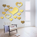 5 in 1 Love Shape Mirror Art Decor Wall Stickers Living Room Decoration Wall Decoration Sets(Gold)