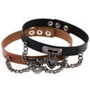 2 PCS European and American Harajuku Punk Heart-shape Lock Leather Collar Choker Bracelet, Random Color Delivery