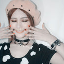 2 PCS European and American Harajuku Punk Heart-shape Lock Leather Collar Choker Bracelet, Random Color Delivery