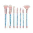 7 in 1 Clear Crystal Sequined Blue Diamond Handle and Pink Multi-functional Makeup Brush