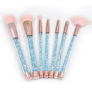 7 in 1 Clear Crystal Sequined Blue Diamond Handle and Pink Multi-functional Makeup Brush
