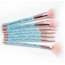 7 in 1 Clear Crystal Sequined Blue Diamond Handle and Pink Multi-functional Makeup Brush