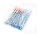 7 in 1 Clear Crystal Sequined Blue Diamond Handle and Pink Multi-functional Makeup Brush
