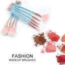 7 in 1 Clear Crystal Sequined Blue Diamond Handle and Pink Multi-functional Makeup Brush