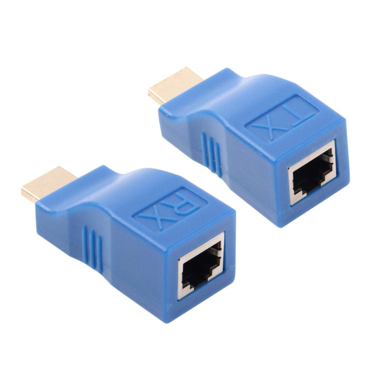HDMI to RJ45 Extender Adapter (Receiver & Transmitter) by Cat-5e/6 Cable, Transmission Distance: 30m(Blue)