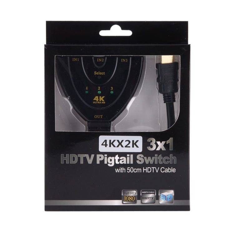 3 in 1 HDMI Input 4K x 2K HDTV Pigtail Switch Adapter HDMI Splitter