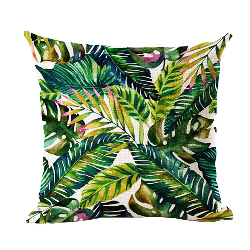 1*Pillow Case Tropical Plants Green Leaves Flower Decorative Linen Cushion