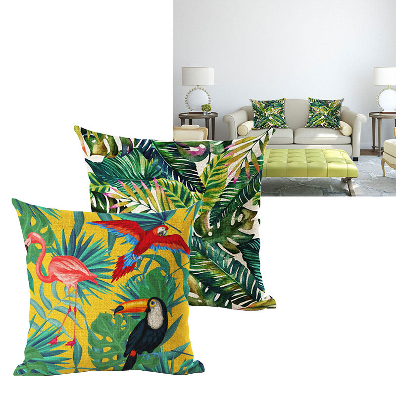 1*Pillow Case Tropical Plants Green Leaves Flower Decorative Linen Cushion