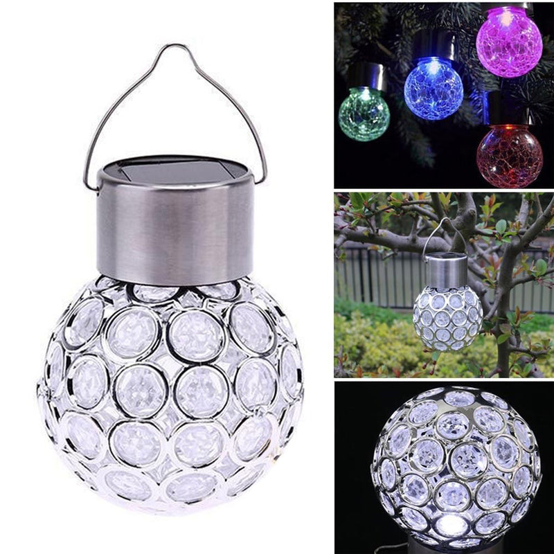 1 x Change LED Solar Garden Hanging Light Crackle Glass Lantern Ball Patio Hot