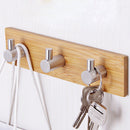 Bamboo Wood Wall Mounted Holder Glue Single Coat Wall Hooks Stainless Steel