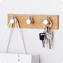 Bamboo Wood Wall Mounted Holder Glue Single Coat Wall Hooks Stainless Steel