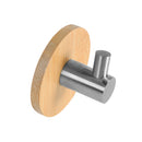 Room Bamboo Wood Wall Mounted Glue Single Coat Wall Hook Stainless Steel