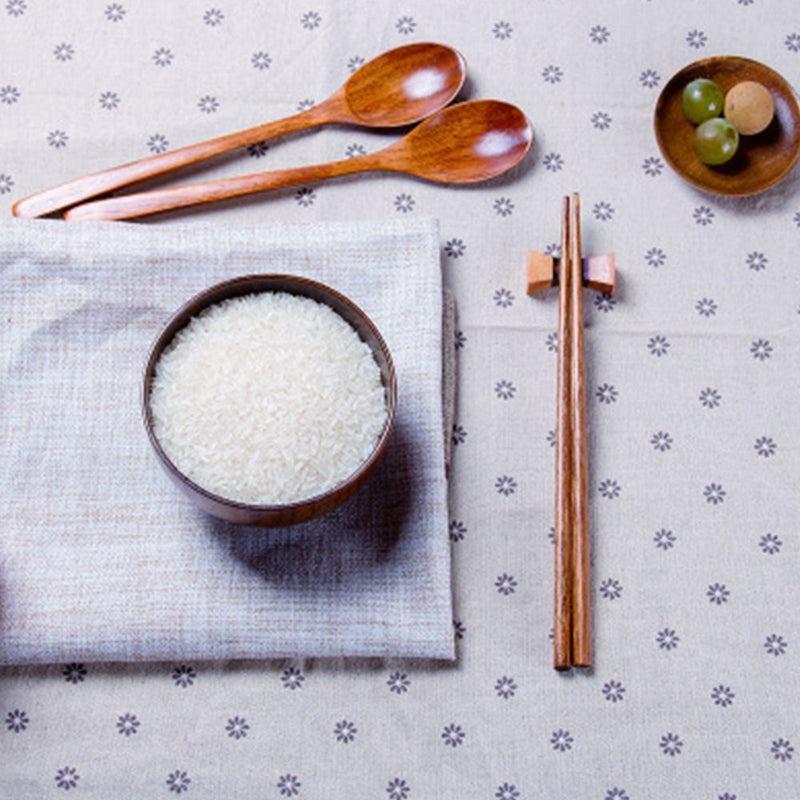 1-Pairs Chopstick--1 Spoon-Set Brown Natural-Wood Japanese Handmade