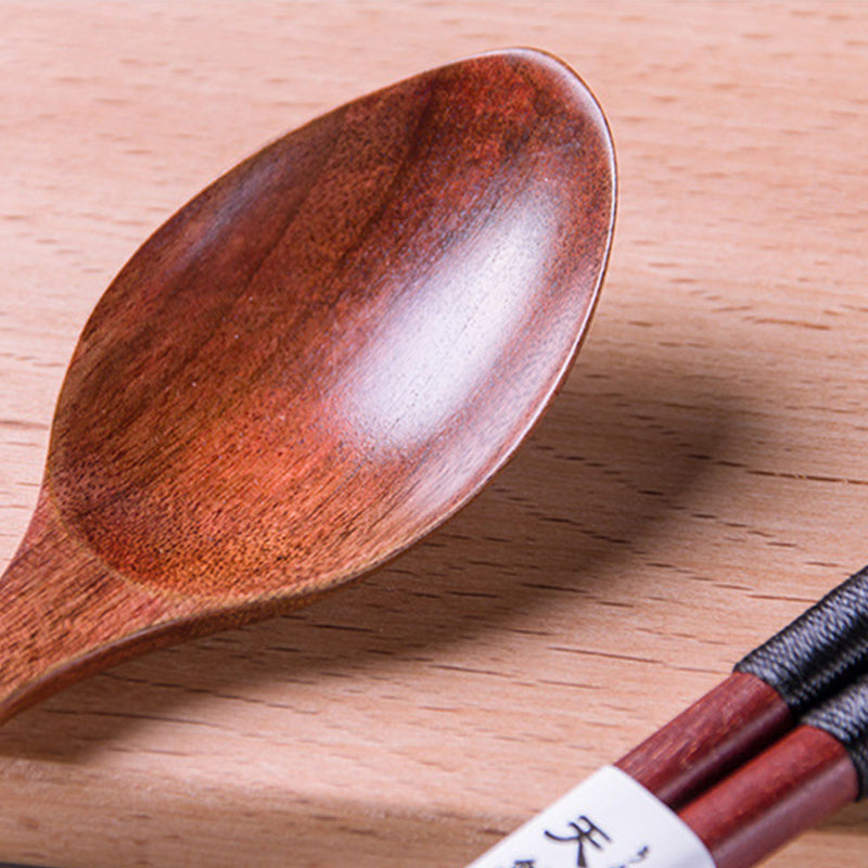 1-Pairs Chopstick--1 Spoon-Set Brown Natural-Wood Japanese Handmade