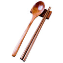 1-Pairs Chopstick--1 Spoon-Set Brown Natural-Wood Japanese Handmade