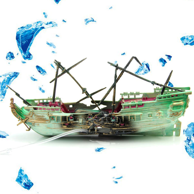 Sunk Wreck Boat Aquarium Ornament Ship Sailing Boat Destroyer Air Split Hot 1 x