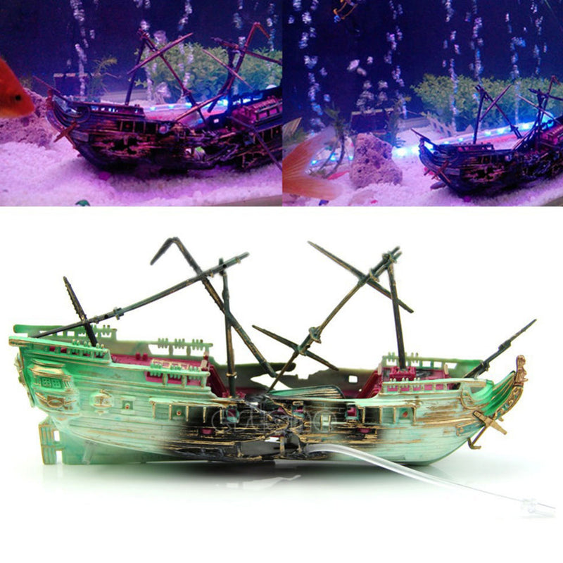 Sunk Wreck Boat Aquarium Ornament Ship Sailing Boat Destroyer Air Split Hot 1 x