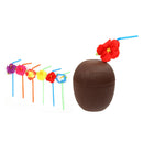 Hawaiian Party Decorated Coconut Cup, Hibiscus With Straw (Sipper Rand New 1x