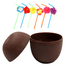 Hawaiian Party Decorated Coconut Cup, Hibiscus With Straw (Sipper Rand New 1x
