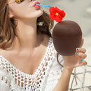 Hawaiian Party Decorated Coconut Cup, Hibiscus With Straw (Sipper Rand New 1x
