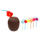 Hawaiian Party Decorated Coconut Cup, Hibiscus With Straw (Sipper Rand New 1x