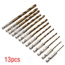 13x HSS Titanium Coated Twist Drill Bit Hex Shank 1.5-6.5mm High Speed Steel New