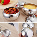 Stainless Steel Season Tin Jar Sugar Bowl Drum Shaped Miso With Spoon Hot  1 x