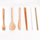 7x/Set Portable Bamboo Cutlery Travel Eco-friendly Fork Spoon Straw Pouch New