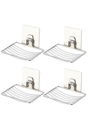 4 PCS Adhesive Suction Cup Soap Dish Stainless Steel Sponge Holder Bathroom New
