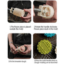 Moon Cake Mold Mould Hand Pressure Flower Motif Pastry Round + 6 Stamps New 7x