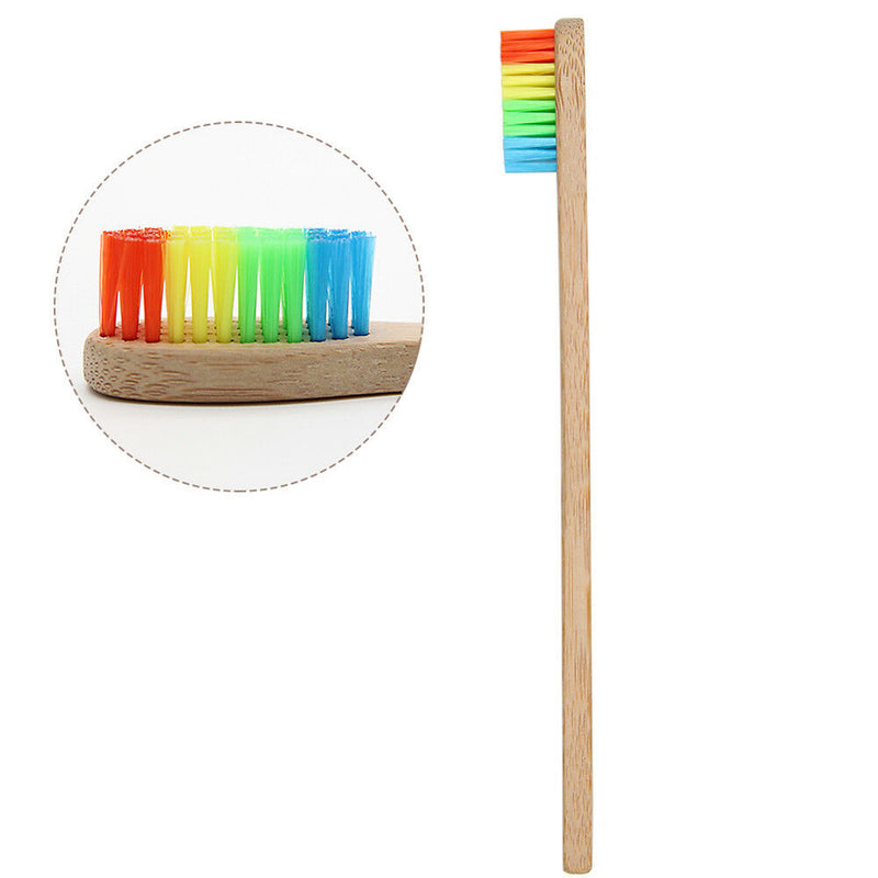 10 Pcs Medium-Bristle Bamboo Toothbrush Wood Teeth Brush Fibre Wooden Hand