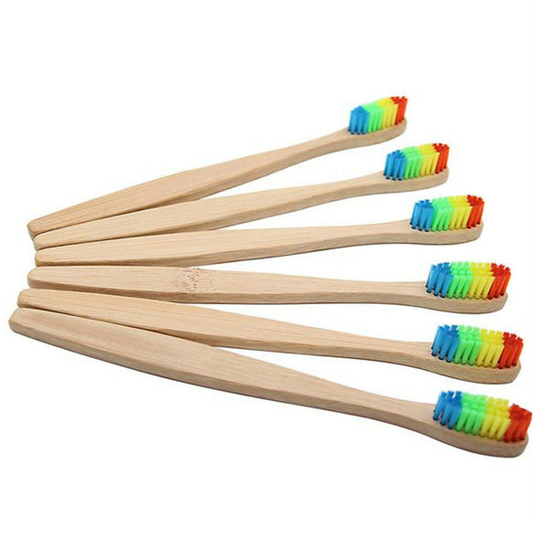 10* Medium-Bristle Bamboo Toothbrush Rainbow Wood Teeth Brush Fibre Wooden New