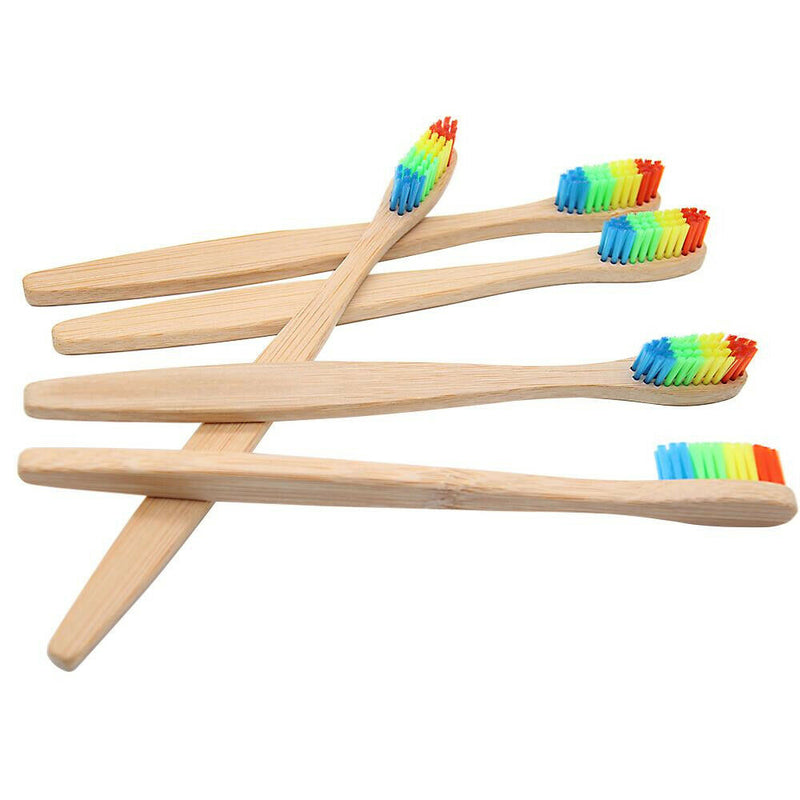 10 Pcs Medium-Bristle Bamboo Toothbrush Wood Teeth Brush Fibre Wooden Hand
