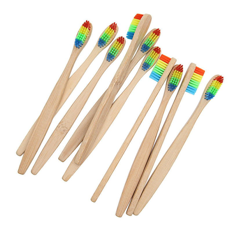 10* Medium-Bristle Bamboo Toothbrush Rainbow Wood Teeth Brush Fibre Wooden New