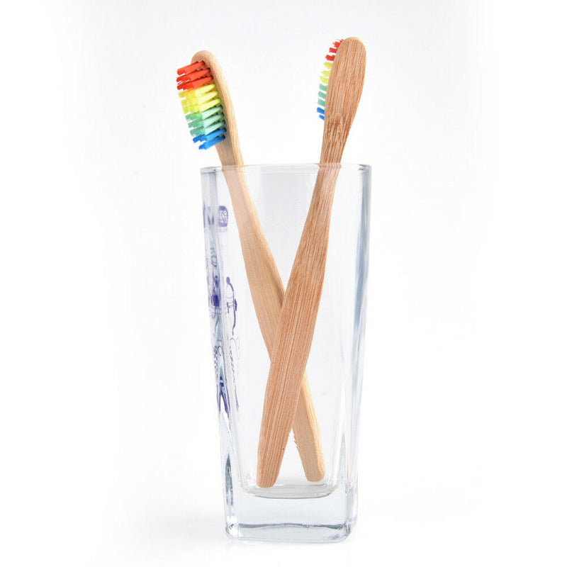 10 Pcs Medium-Bristle Bamboo Toothbrush Wood Teeth Brush Fibre Wooden Hand