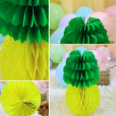 Yellow-green Paper Honeycomb Hanging Pineapple Decoration Hawaiian Theme 6pcs