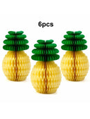 Yellow-green Paper Honeycomb Hanging Pineapple Decoration Hawaiian Theme 6pcs