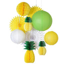 Yellow-green Paper Honeycomb Hanging Pineapple Decoration Hawaiian Theme 6pcs