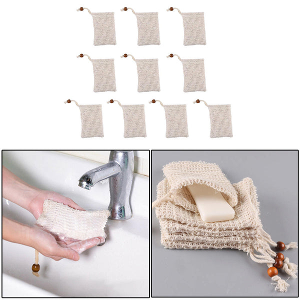 10pcs Cotton and Linen Soap Bag Natural Plant Fiber Handmade Soap Bag Foam Net