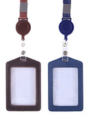 Vertical PU Leather ID Badge Holder Pocket Wallet with Polyester Neck Lanyard