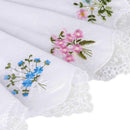 Ladies Flower Embroidered with Lace Cotton Handkerchief for Women X 6Packs