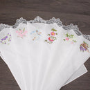 Ladies Flower Embroidered with Lace Cotton Handkerchief for Women X 6Packs