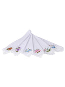 Ladies Flower Embroidered with Lace Cotton Handkerchief for Women X 6Packs