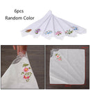 Ladies Flower Embroidered with Lace Cotton Handkerchief for Women X 6Packs