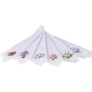Ladies Flower Embroidered with Lace Cotton Handkerchief for Women X 6Packs