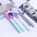 Portable Tableware Set Natural Stainless Steel Fork Spoon Chopsticks Cutlery Set